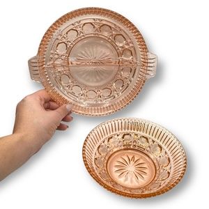 Vintage Indiana Glass Pink Windsor Royal Divided/ Relish Dish Depression